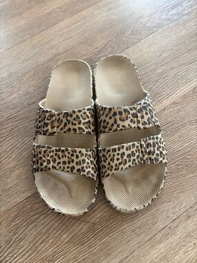 Freedom Moses Leopard Print Double Strap Sandals - Tan